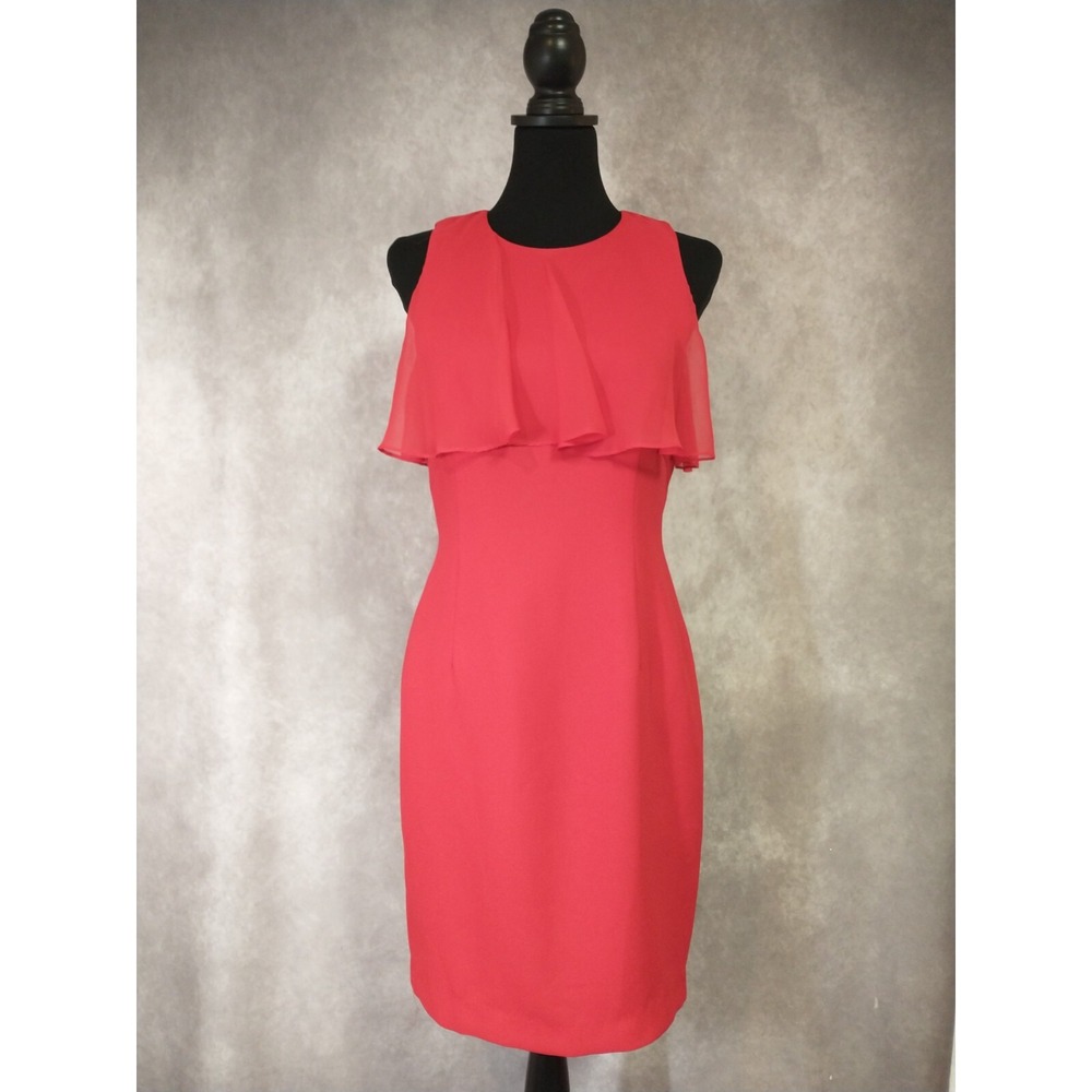 NWT Vintage Bonnie Marx Red Sheath Dress Flowy Top Cute Bow On Back Size 8P